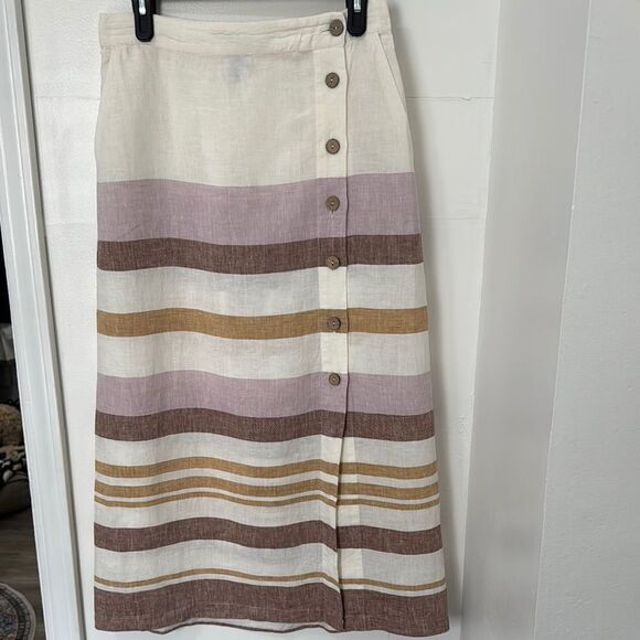 RACHEL ZOE Striped Linen Skirt - Cream, Brown, and Tan 100%Linen Size M - Picture 1 of 7
